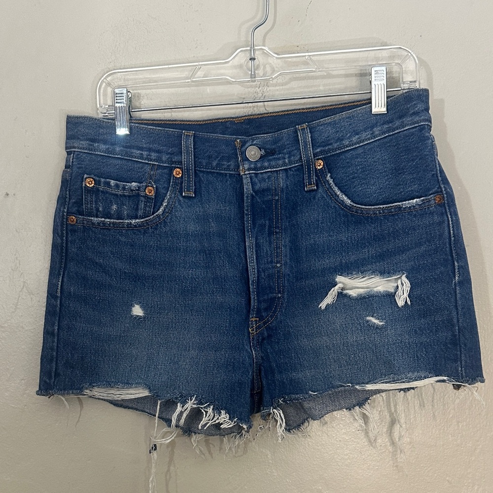Levi's Blue Distressed Jean Shorts